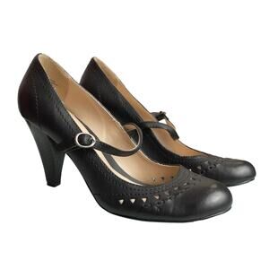 Women's Black Preppy Faux Leather Girl Mia Mary Jane Heels - 8.5M